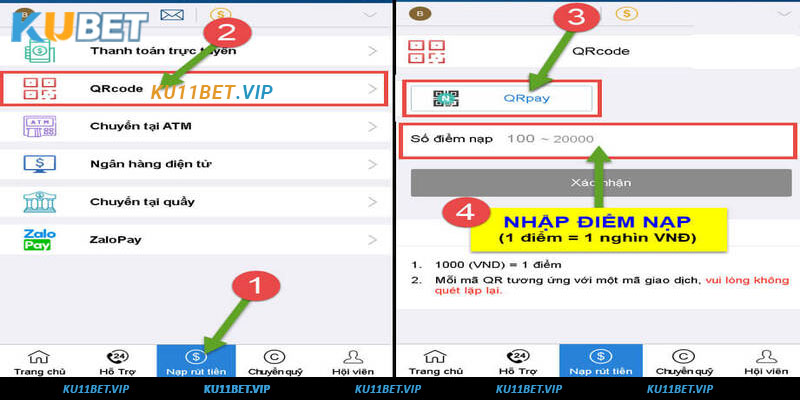 Nạp tiền kubet bằng QR code